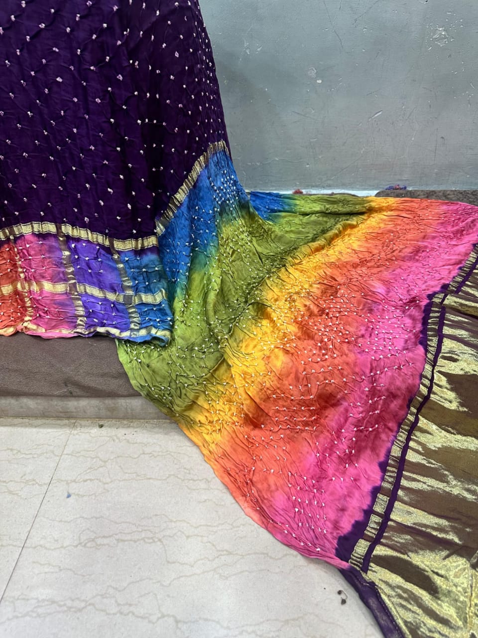 Bandhani Hand Bandej Saree Double Chex Gada Bandej