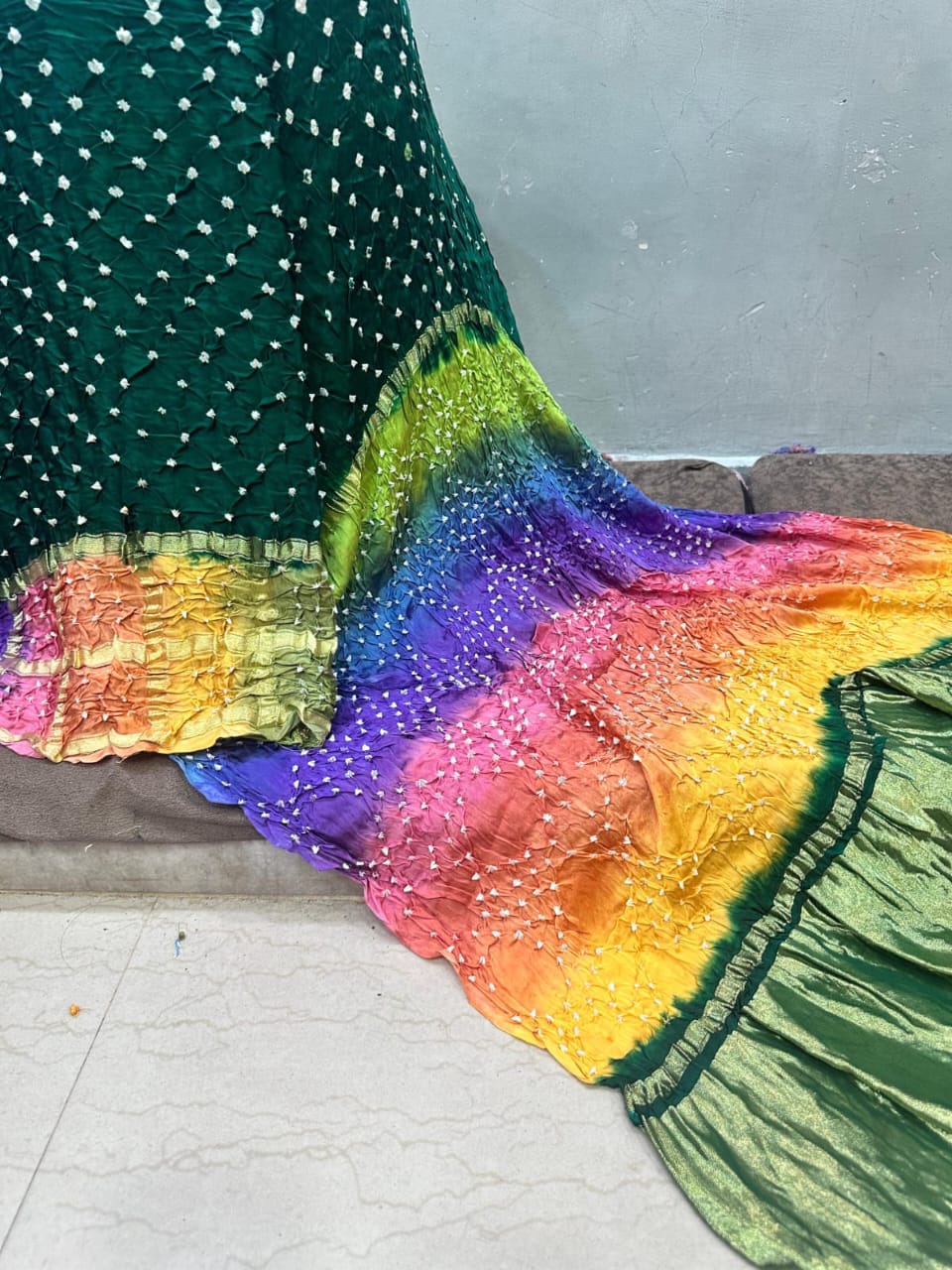 Bandhani Hand Bandej Saree Double Chex Gada Bandej