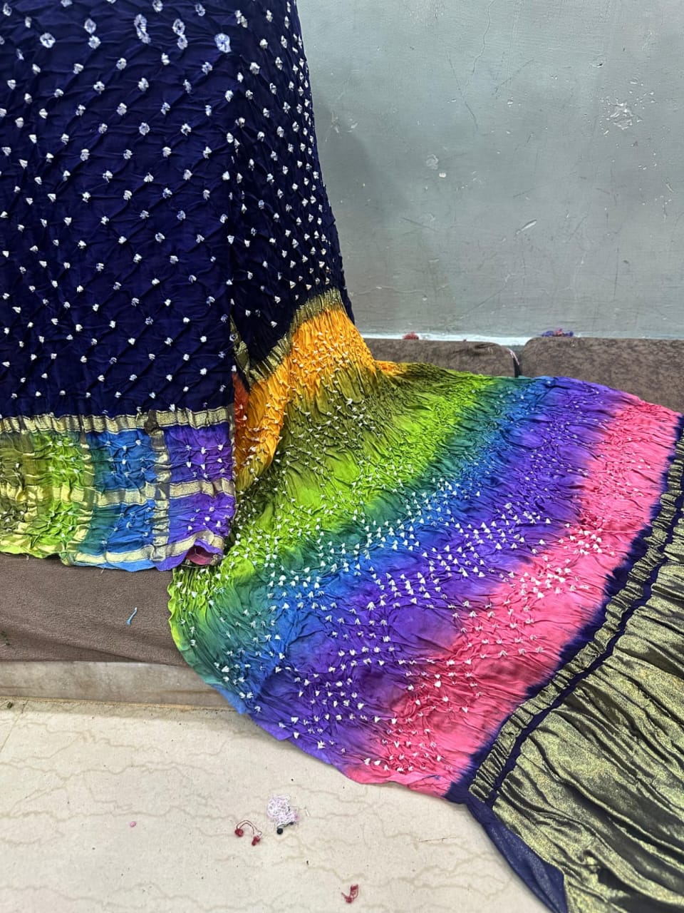 Bandhani Hand Bandej Saree Double Chex Gada Bandej