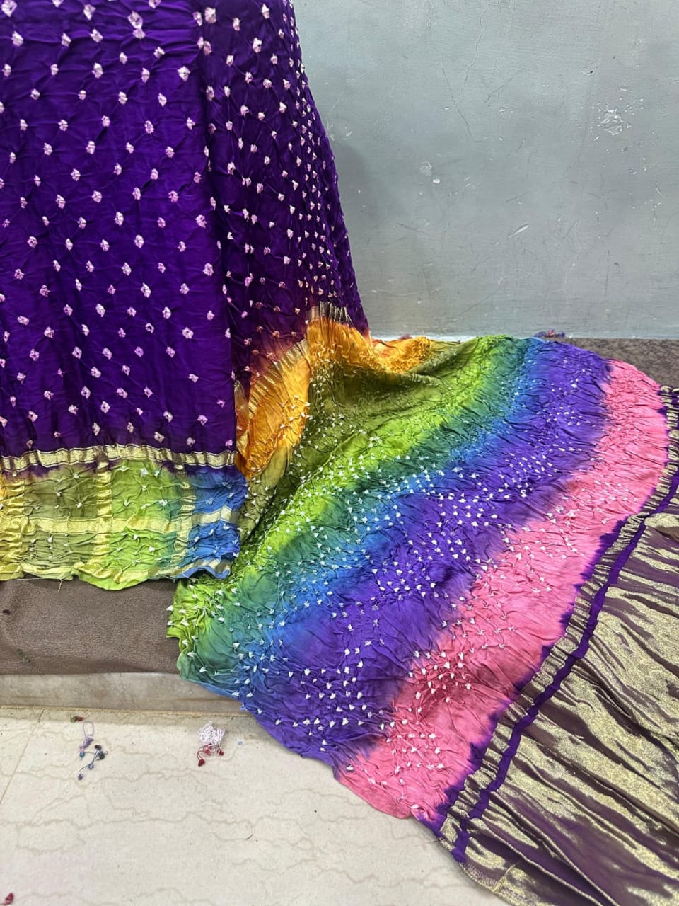 Bandhani Hand Bandej Saree Double Chex Gada Bandej