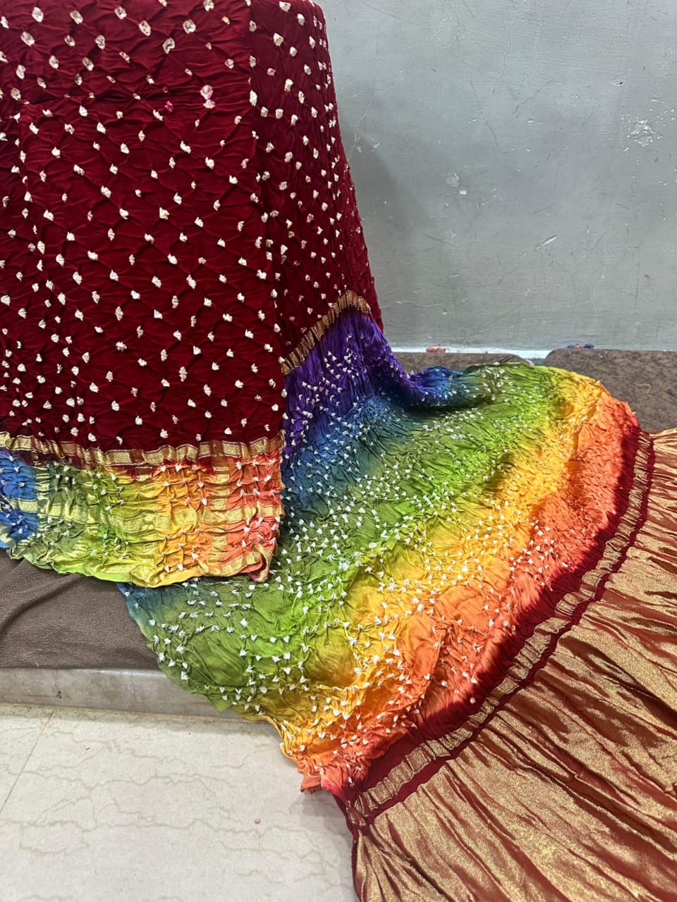 Bandhani Hand Bandej Saree Double Chex Gada Bandej