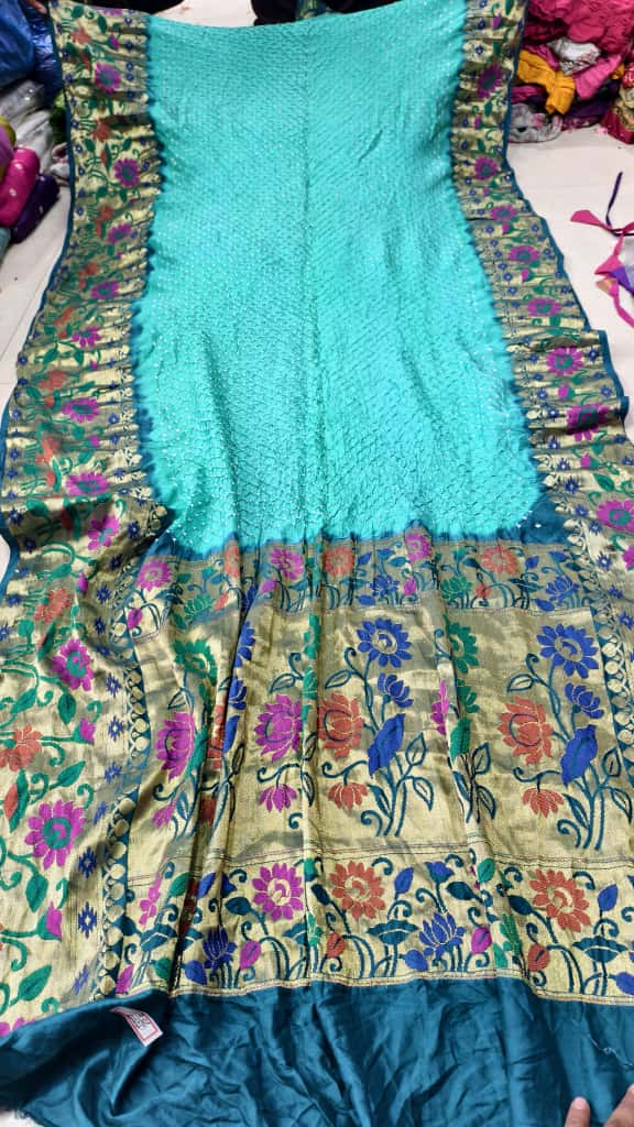 Bandhani Hand Bandhej Kanchivaram Silk Saree