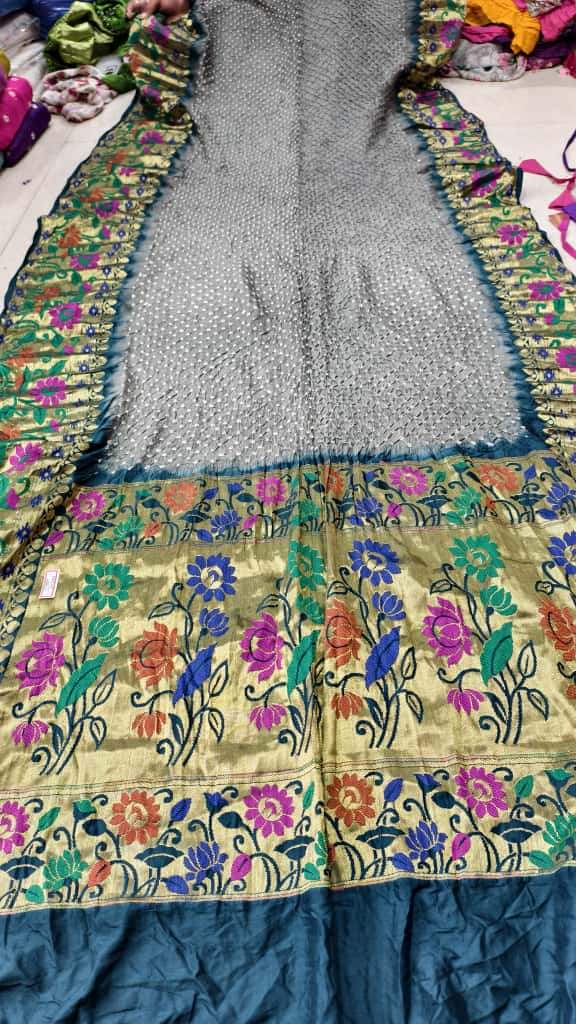 Bandhani Hand Bandhej Kanchivaram Silk Saree