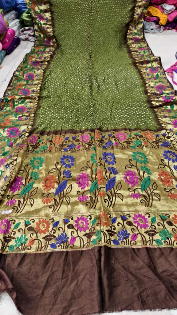 Bandhani Hand Bandhej Kanchivaram Silk Saree