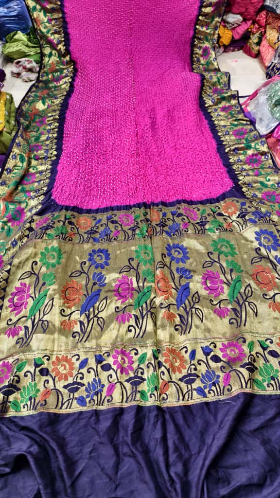 Bandhani Hand Bandhej Kanchivaram Silk Saree