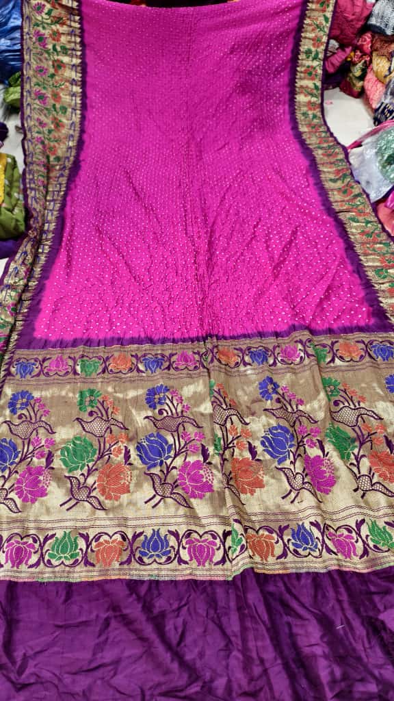 Bandhani Hand Bandhej Kanchivaram Silk Saree