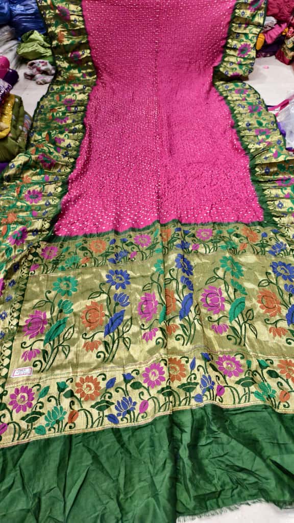 Bandhani Hand Bandhej Kanchivaram Silk Saree