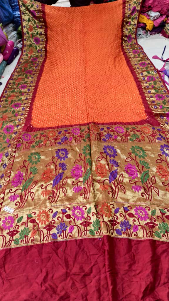 Bandhani Hand Bandhej Kanchivaram Silk Saree