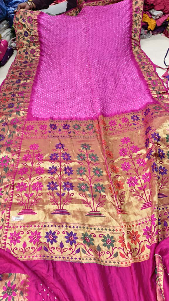 Bandhani Hand Bandhej Kanchivaram Silk Saree