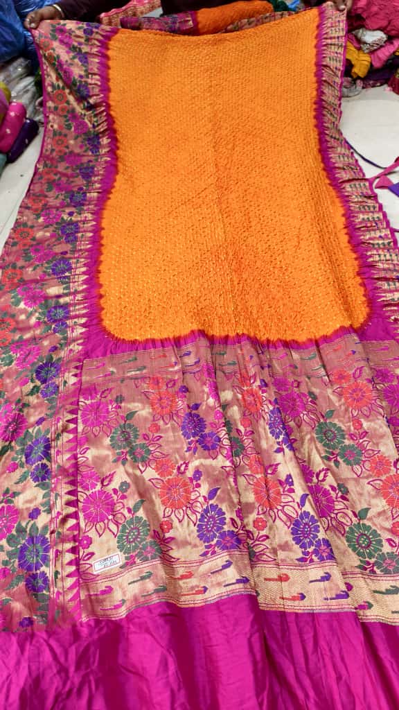 Bandhani Hand Bandhej Kanchivaram Silk Saree