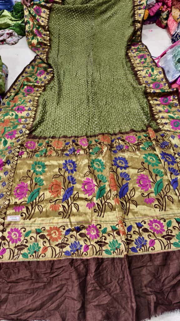 Bandhani Hand Bandhej Kanchivaram Silk Saree