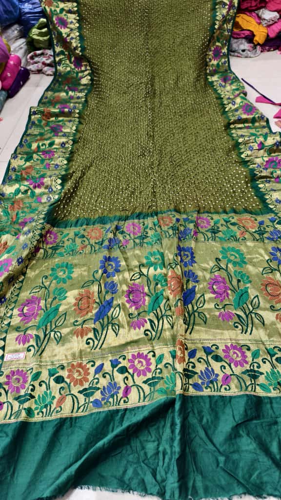 Bandhani Hand Bandhej Kanchivaram Silk Saree