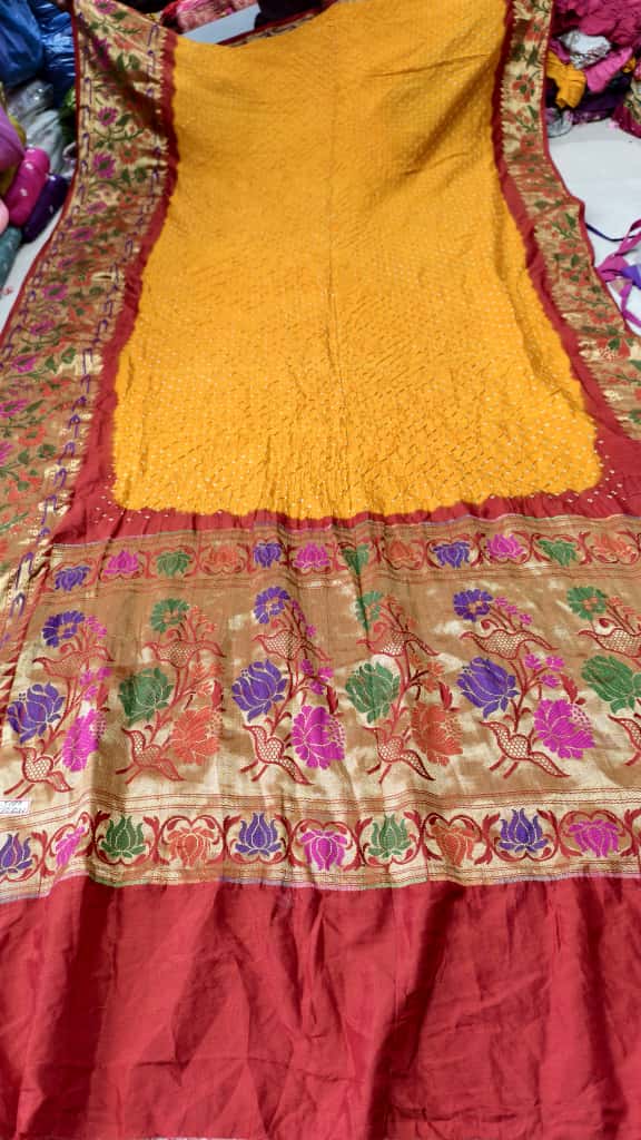 Bandhani Hand Bandhej Kanchivaram Silk Saree