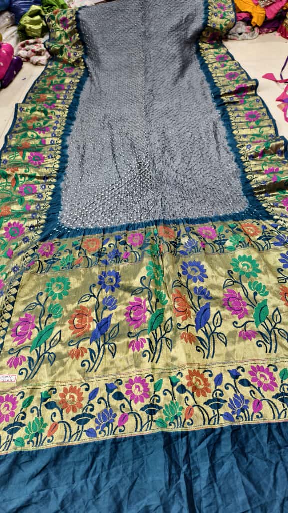 Bandhani Hand Bandhej Kanchivaram Silk Saree