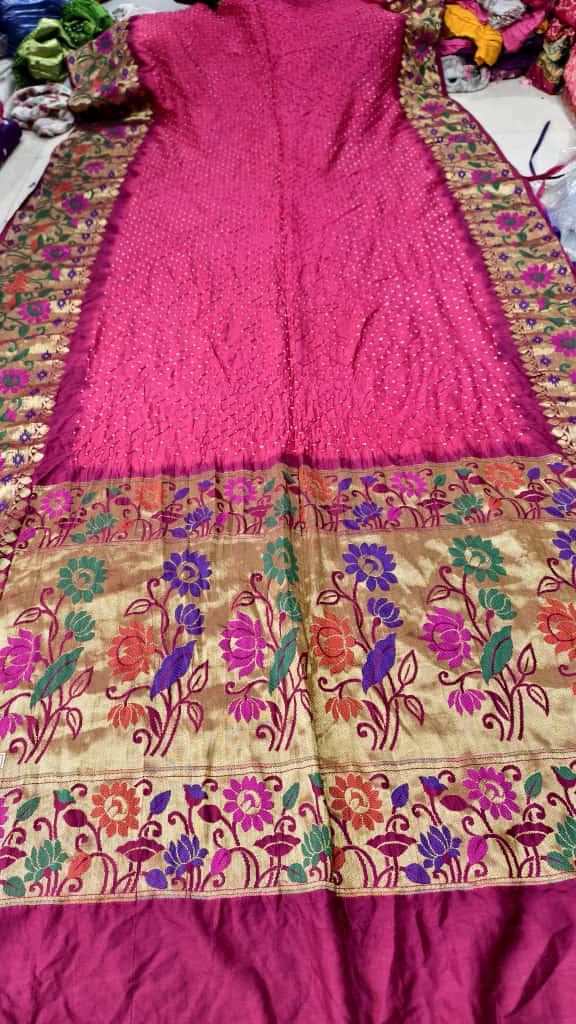 Bandhani Hand Bandhej Kanchivaram Silk Saree
