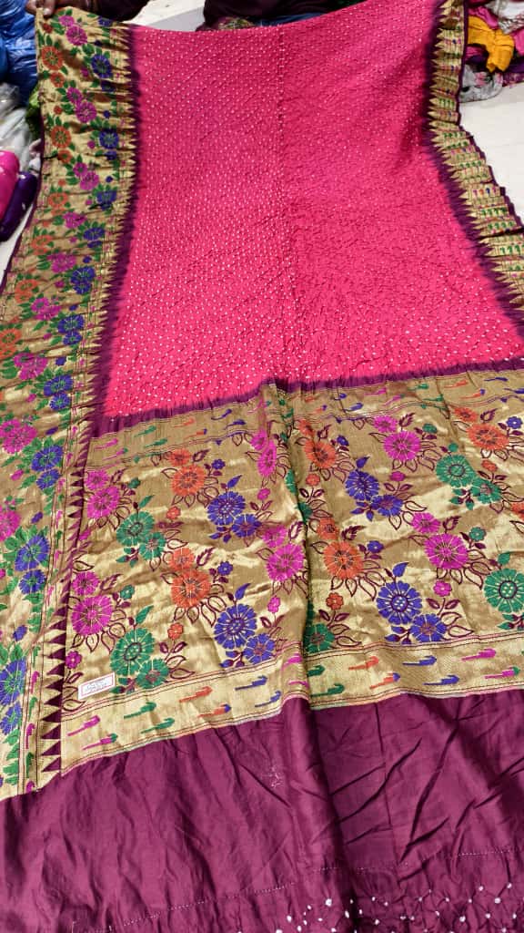 Bandhani Hand Bandhej Kanchivaram Silk Saree