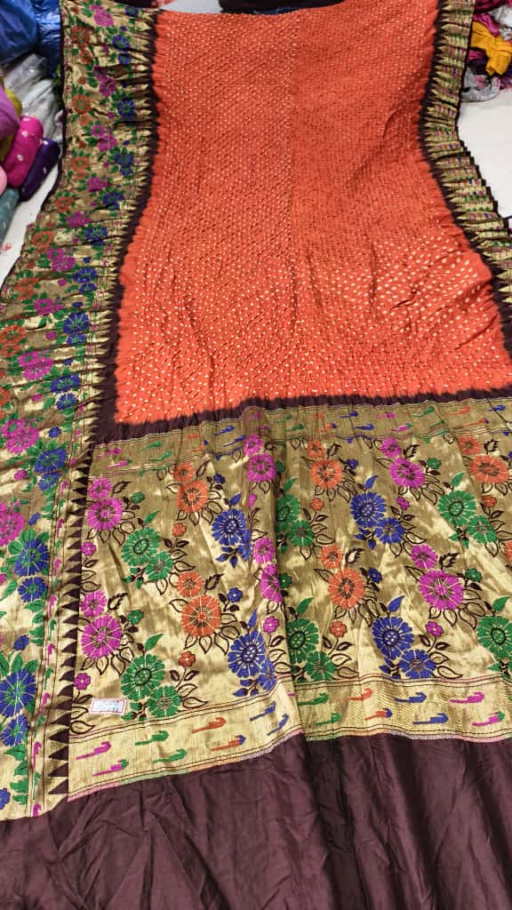 Bandhani Hand Bandhej Kanchivaram Silk Saree