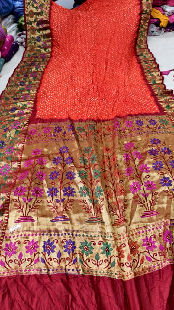 Bandhani Hand Bandhej Kanchivaram Silk Saree