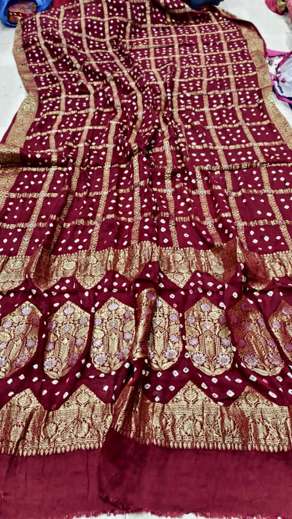 Bandhani Hand Bandhej Saree with Nakshi All-Over Work