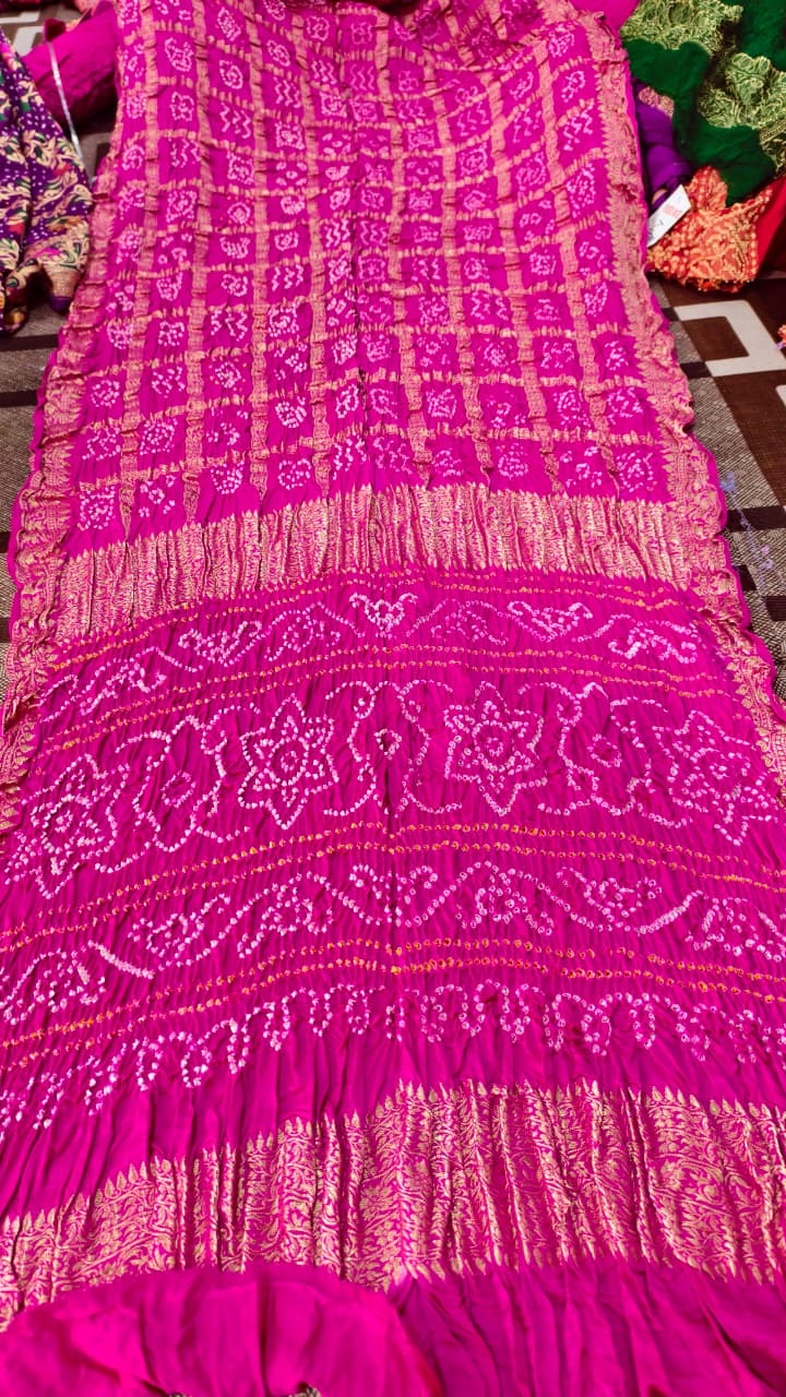 Bandhani Pure Gaji Silk Gharchola Hand Bandej Saree