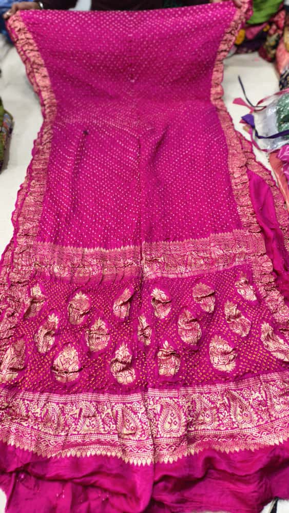 Bandhani Pure Gaji Silk Hand Bandhej Saree with Nakshi Banarasi Work