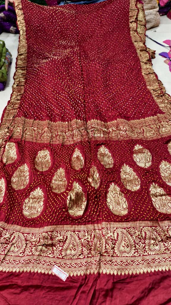 Bandhani Pure Gaji Silk Hand Bandhej Saree with Nakshi Banarasi Work