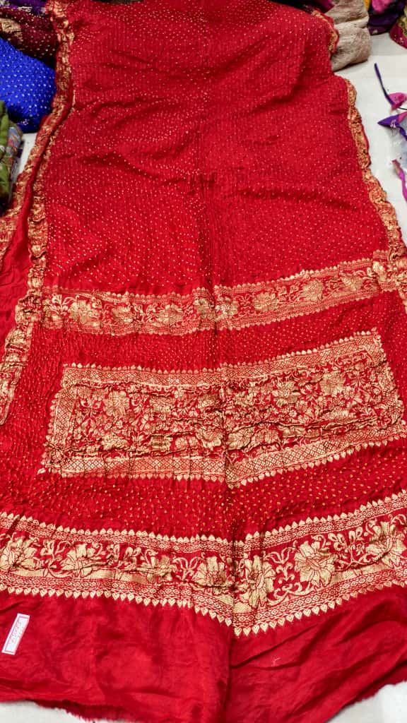 Bandhani Pure Gaji Silk Hand Bandhej Saree with Nakshi Banarasi Work