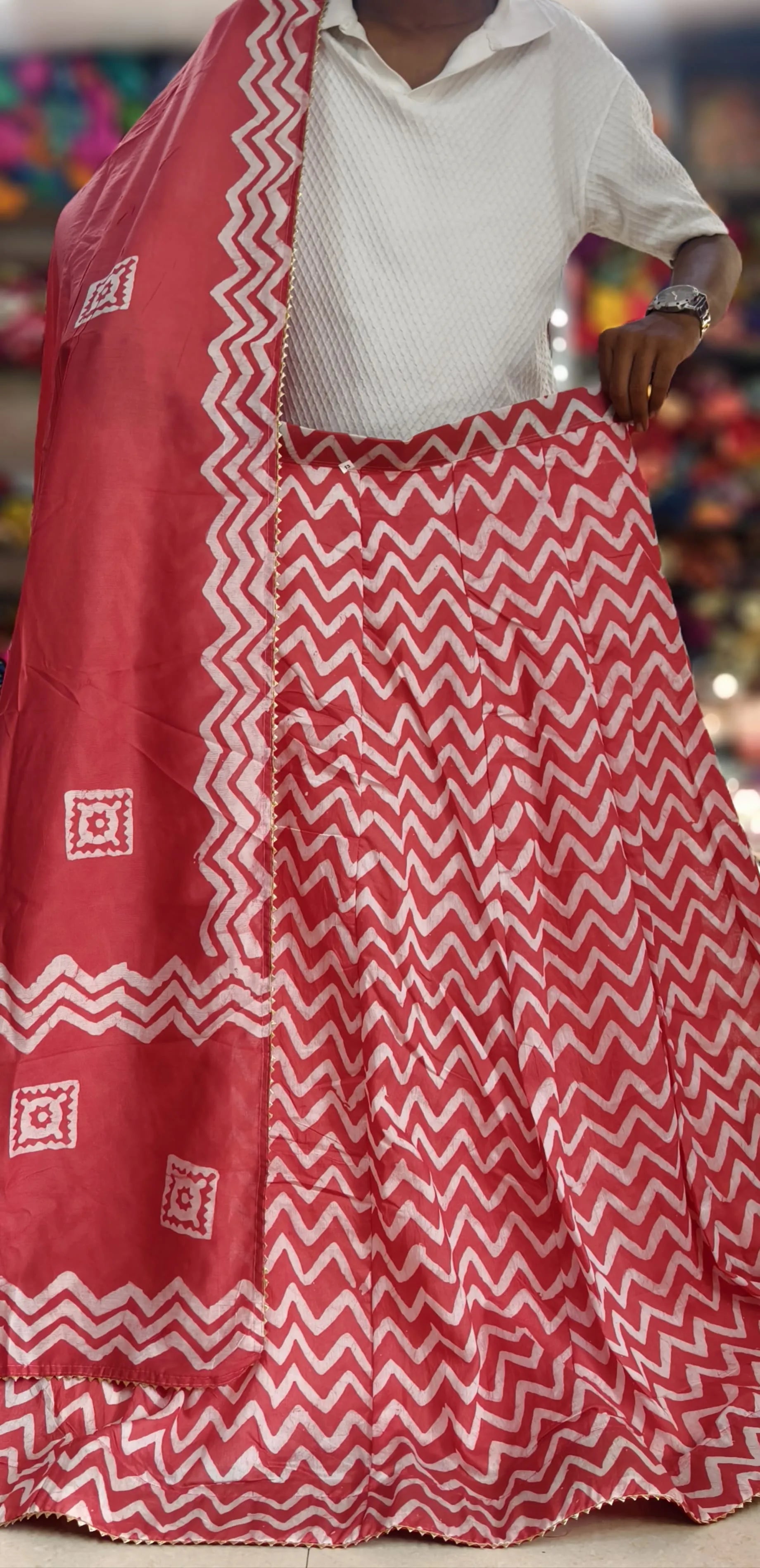 Chanderi Cotton Batik Print Ghagra Set with Dupatta