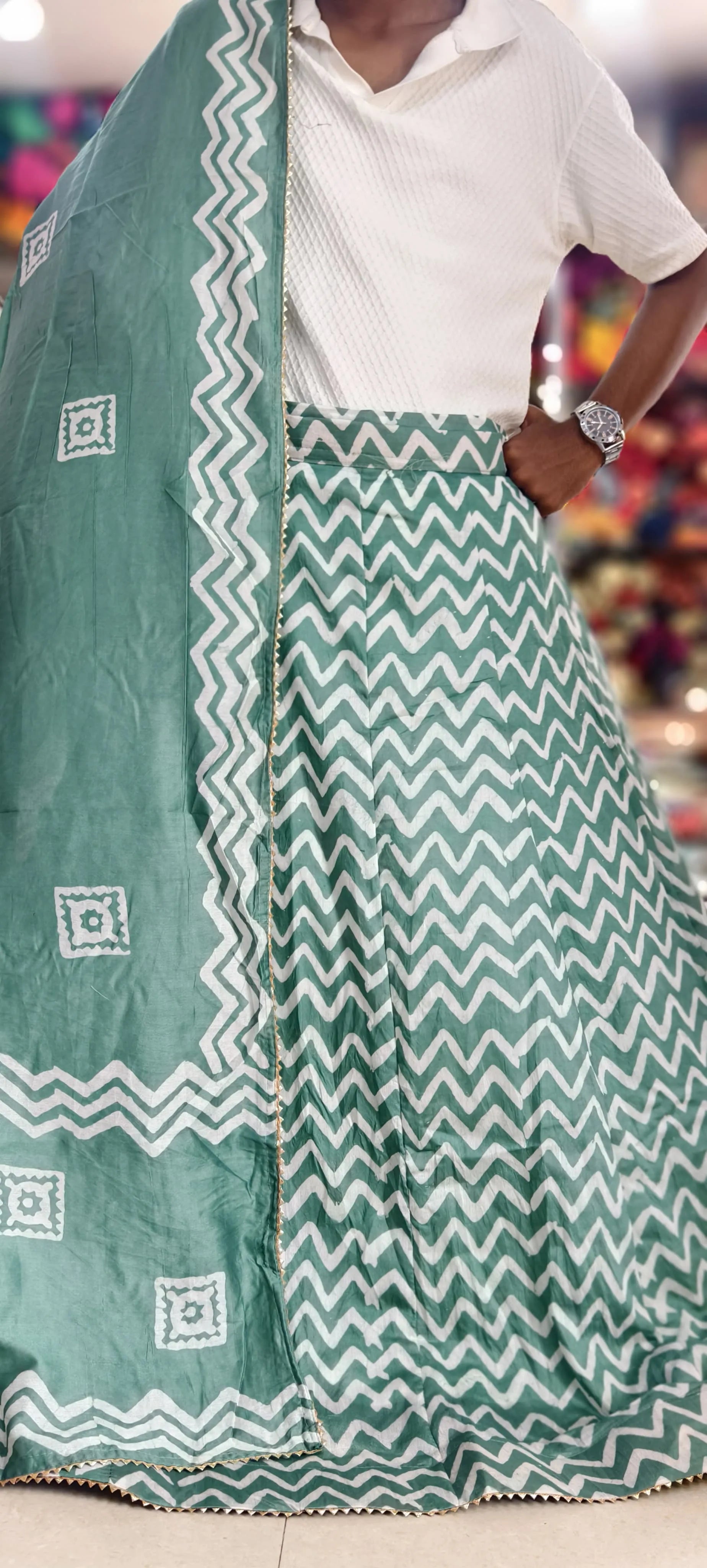 Chanderi Cotton Batik Print Ghagra Set with Dupatta