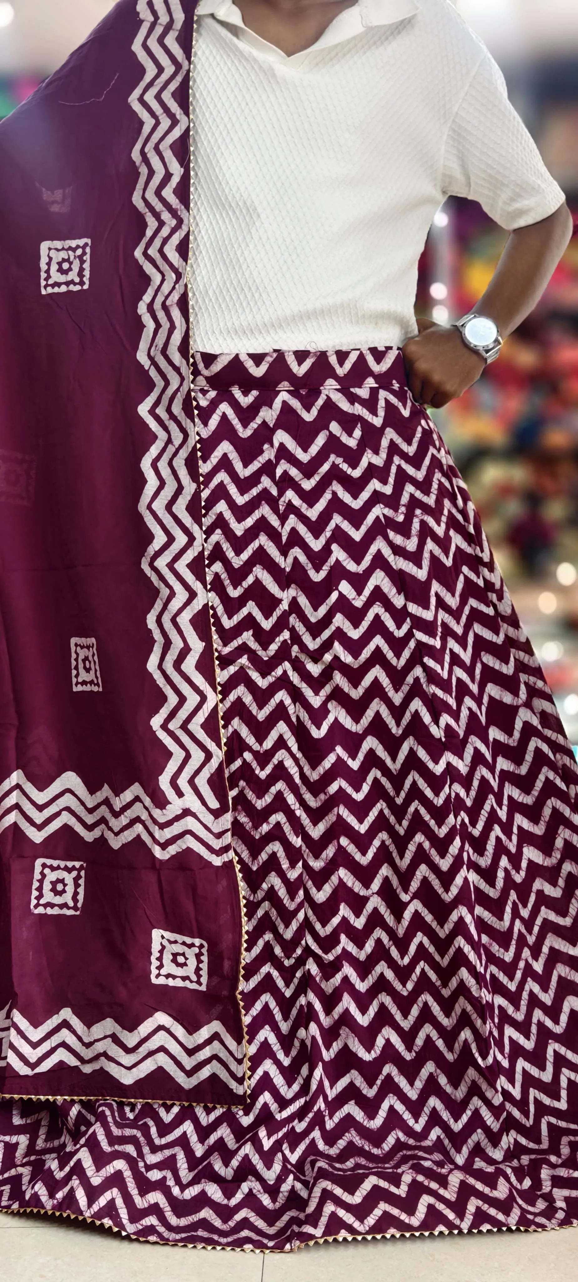 Chanderi Cotton Batik Print Ghagra Set with Dupatta