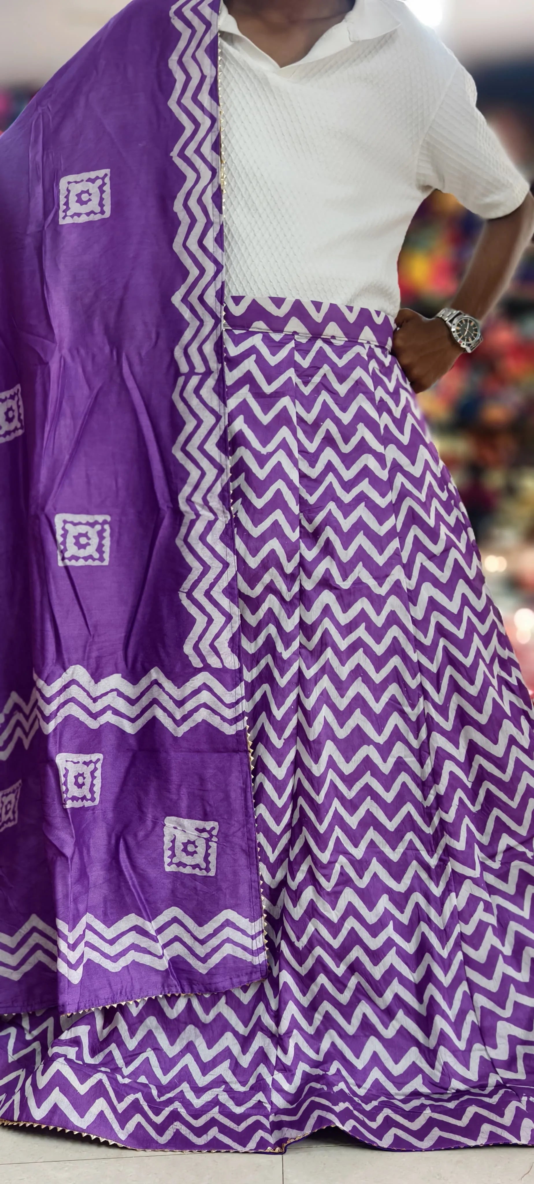 Chanderi Cotton Batik Print Ghagra Set with Dupatta