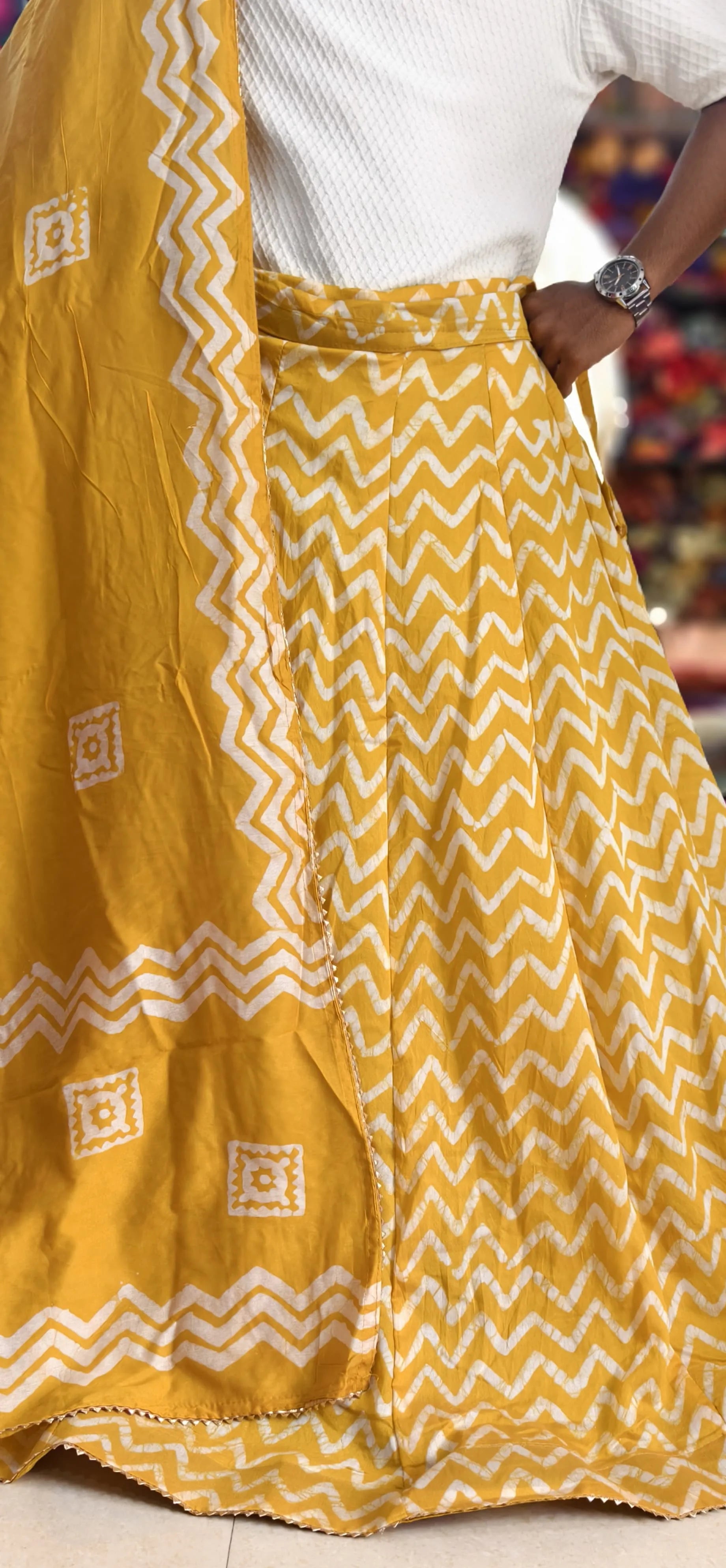 Chanderi Cotton Batik Print Ghagra Set with Dupatta