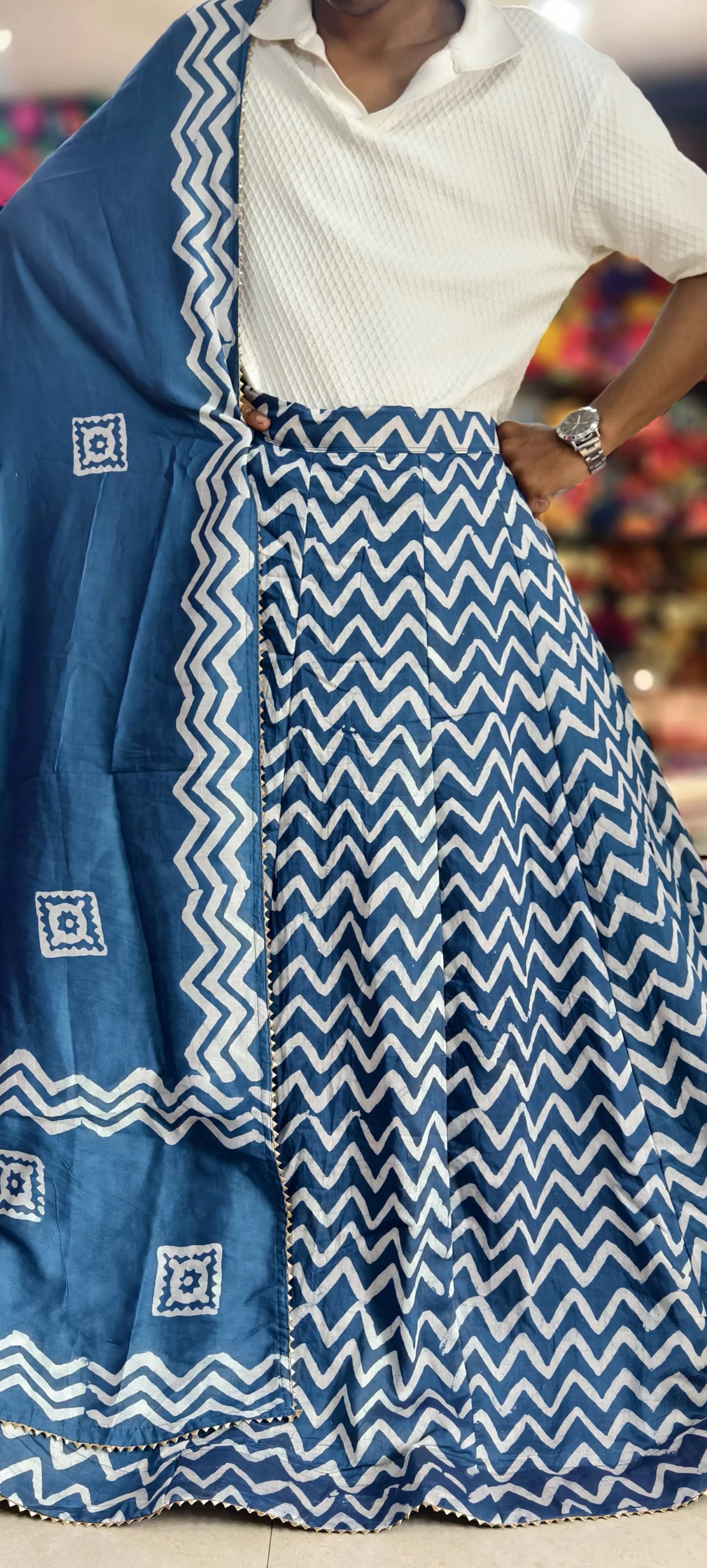 Chanderi Cotton Batik Print Ghagra Set with Dupatta