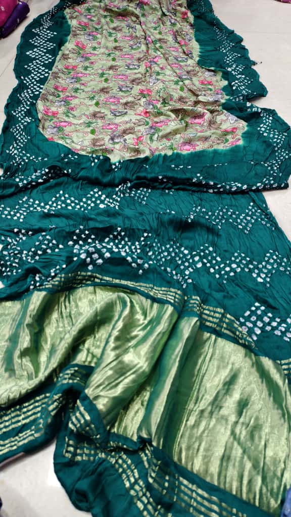 Digital Print with Hand Bandhej Saree