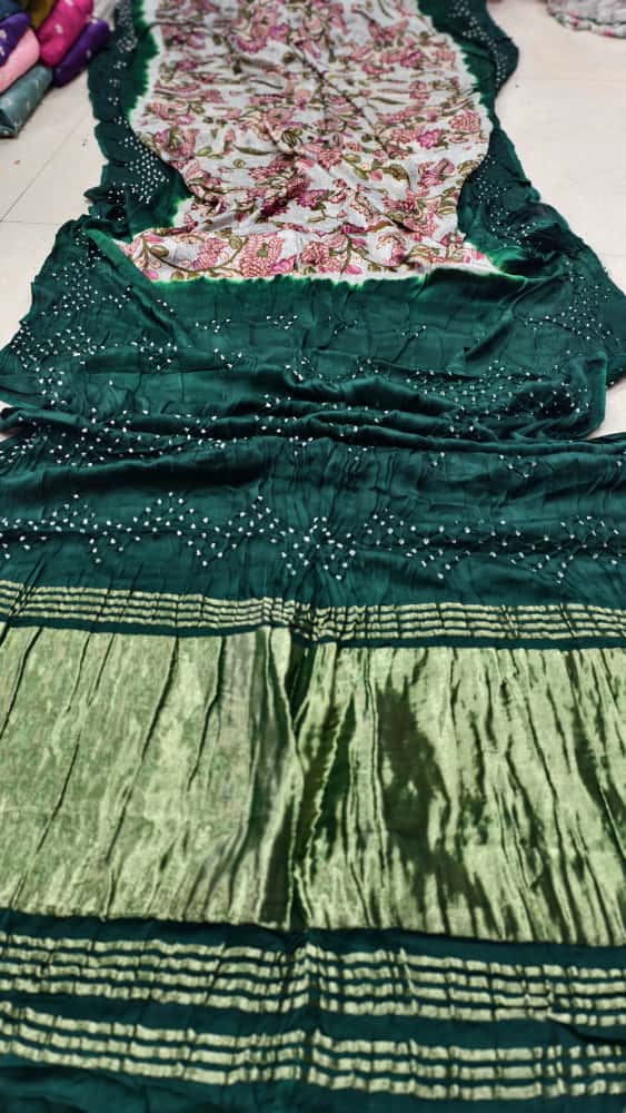 Digital Print with Hand Bandhej Saree