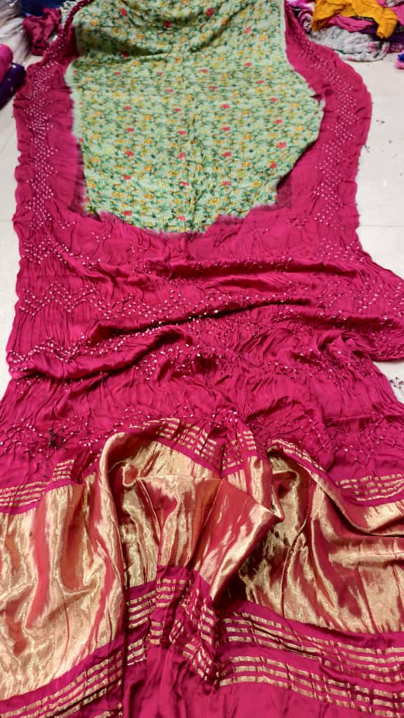 Digital Print with Hand Bandhej Saree