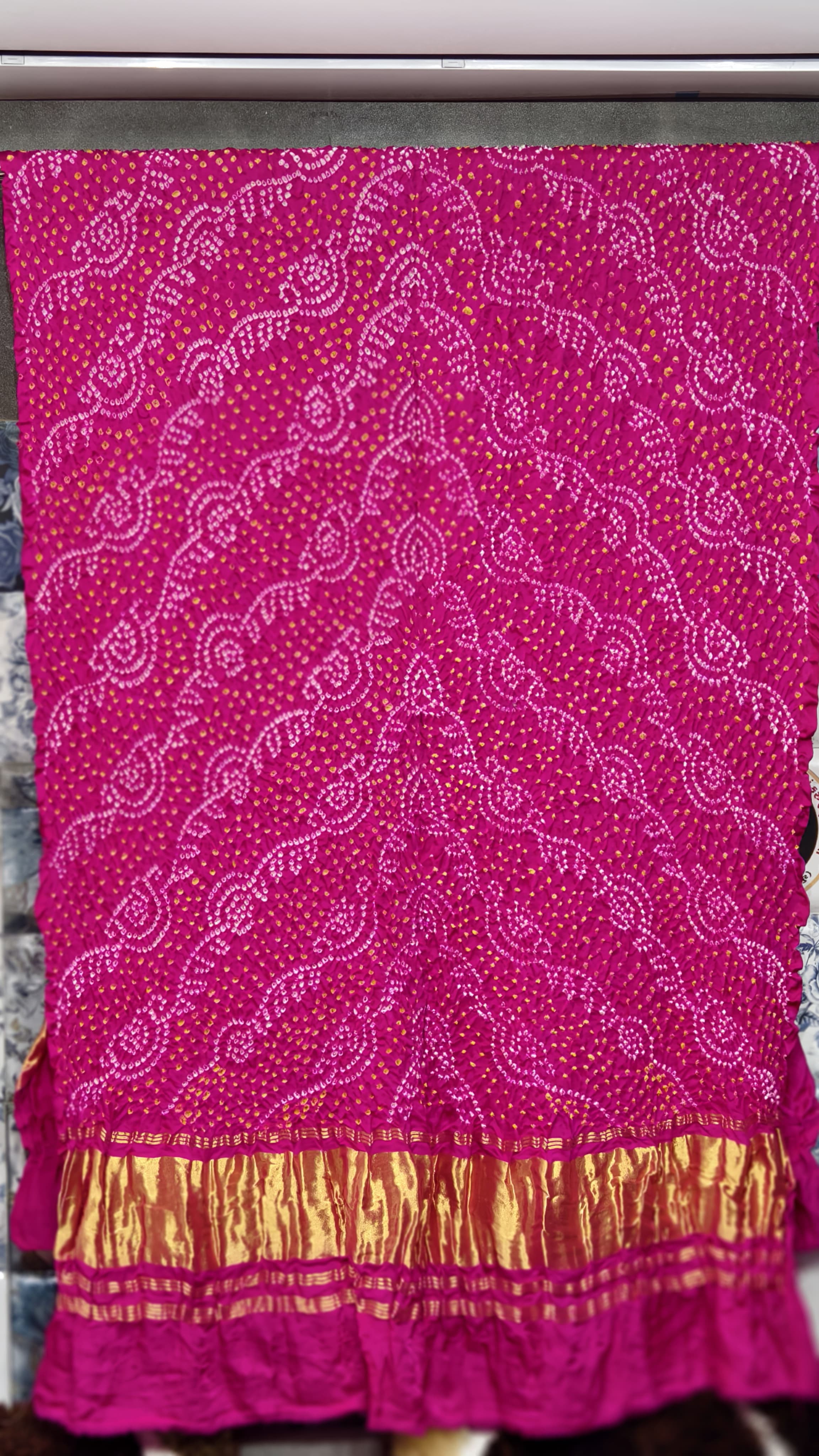 Pure Gaji Silk Original Hand Raai Dana Bandej Dupatta with Original Lagdi Patta