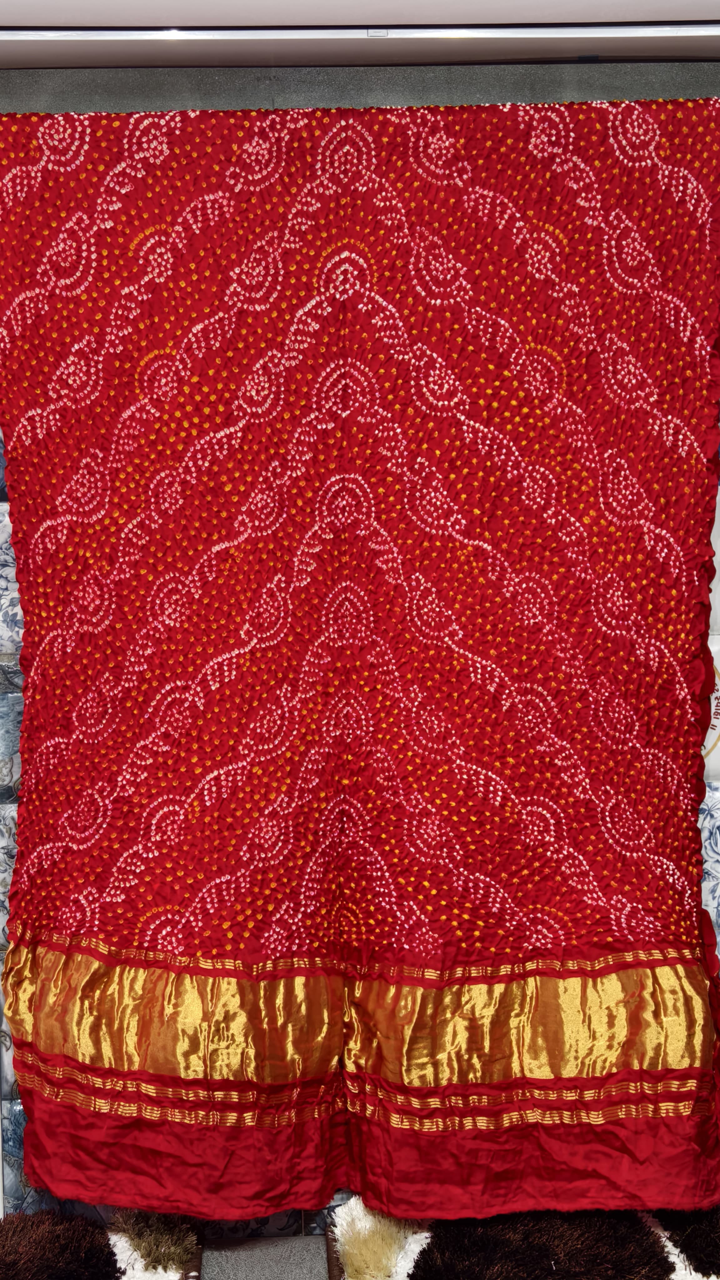 Pure Gaji Silk Original Hand Raai Dana Bandej Dupatta with Original Lagdi Patta