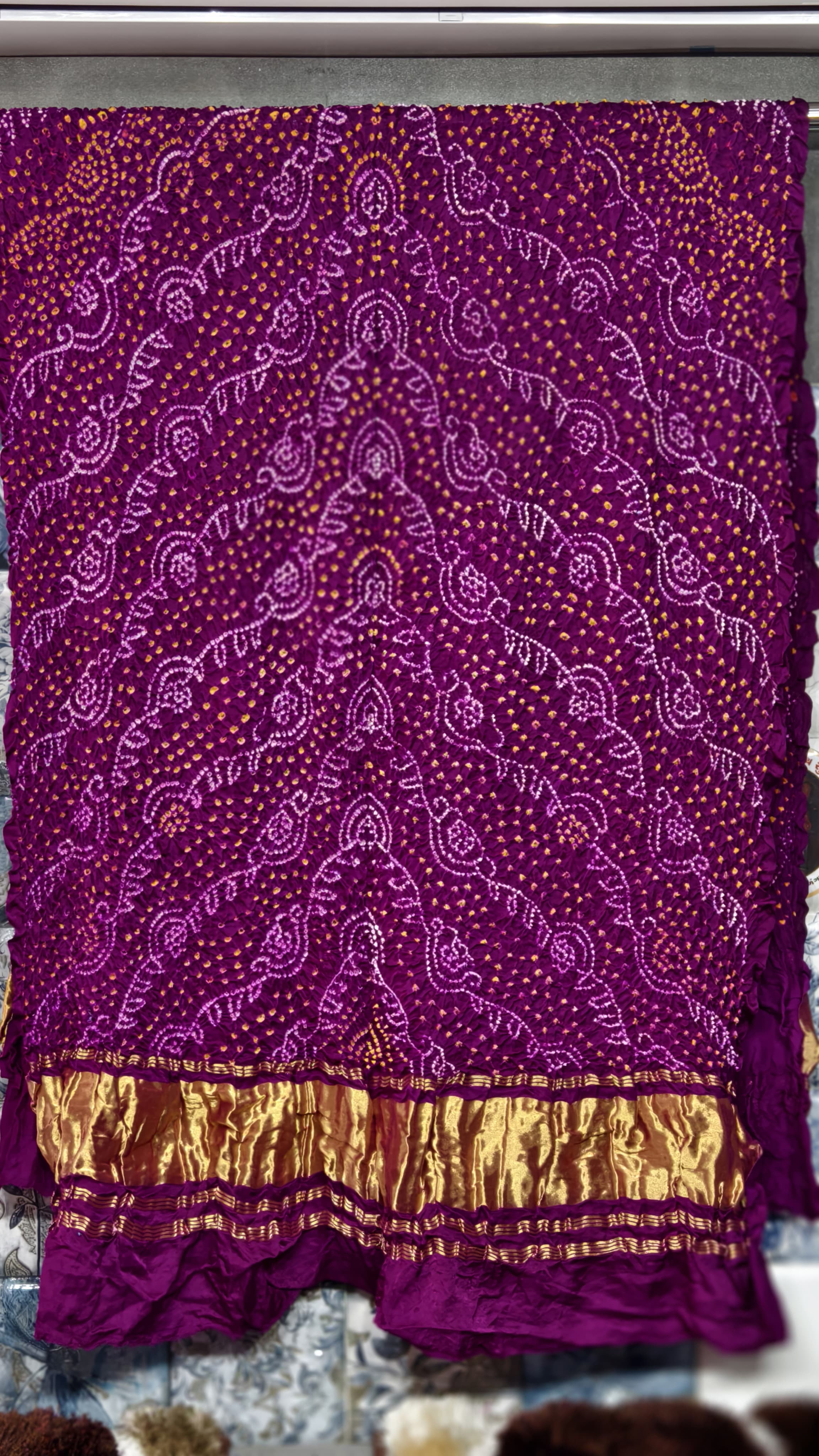 Pure Gaji Silk Original Hand Raai Dana Bandej Dupatta with Original Lagdi Patta