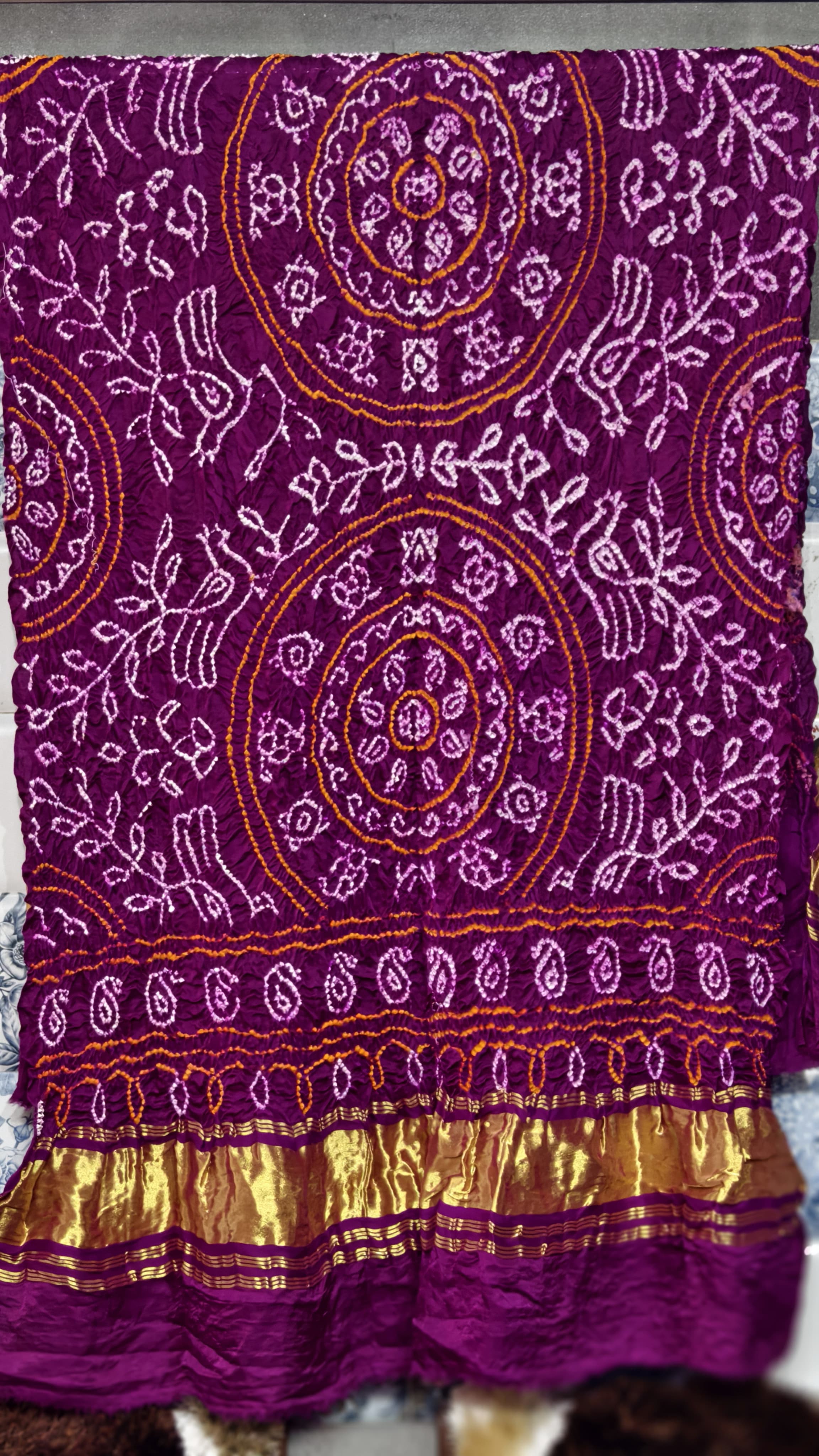 Pure Gaji Silk Original Hand Raai Dana Bandej Dupatta with Original Lagdi Patta