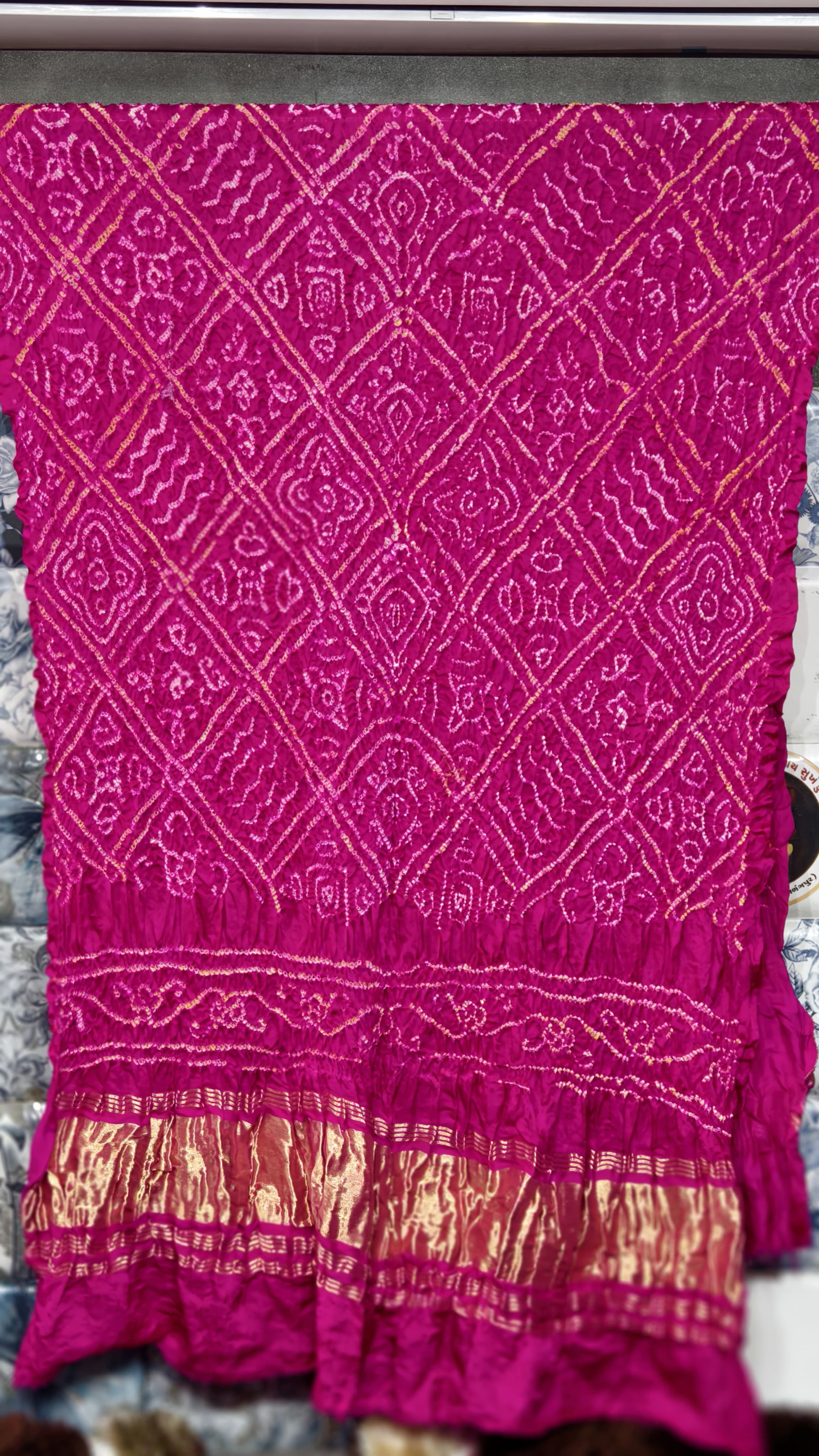 Pure Gaji Silk Original Hand Raai Dana Bandej Dupatta with Original Lagdi Patta