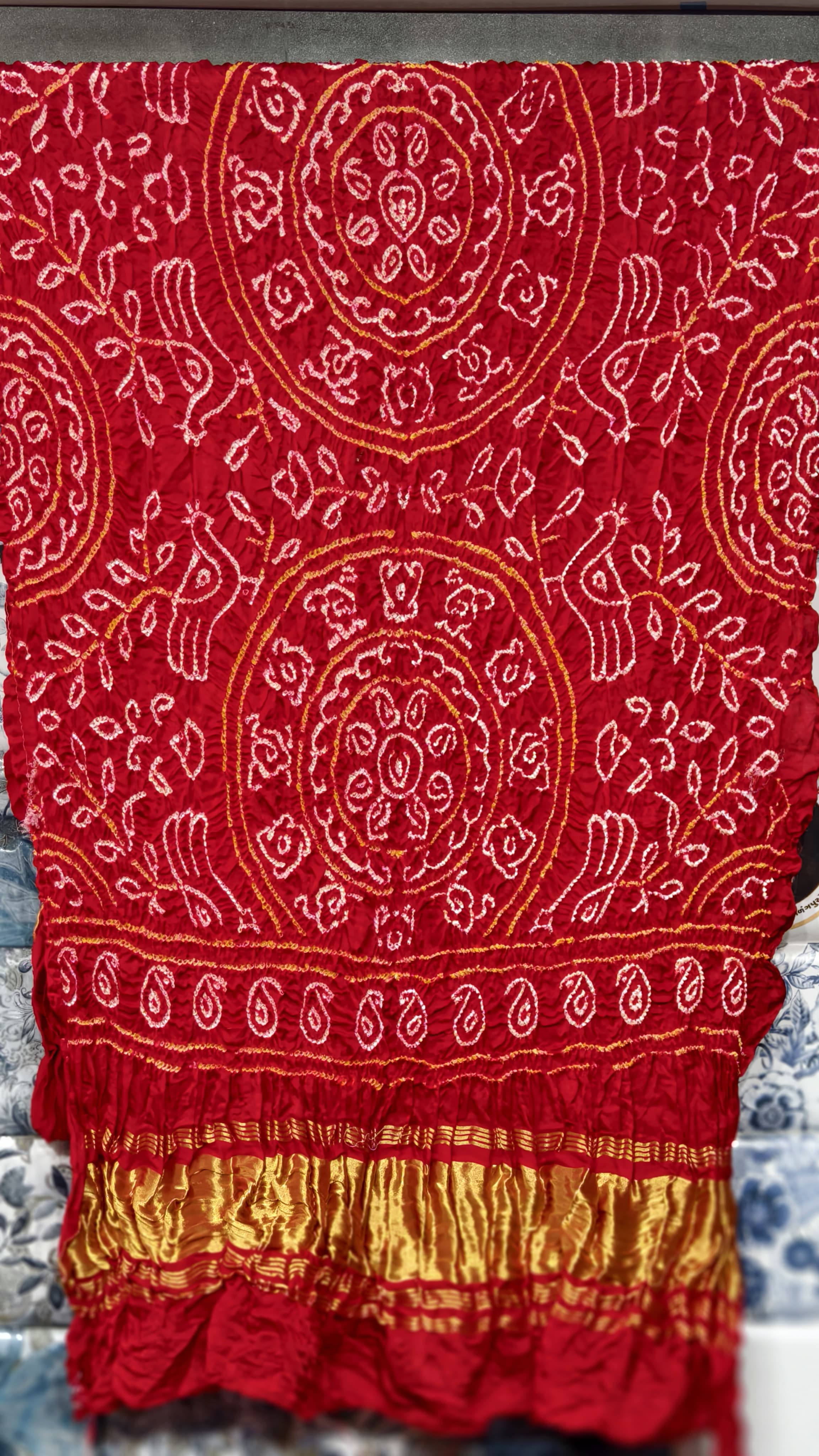 Pure Gaji Silk Original Hand Raai Dana Bandej Dupatta with Original Lagdi Patta