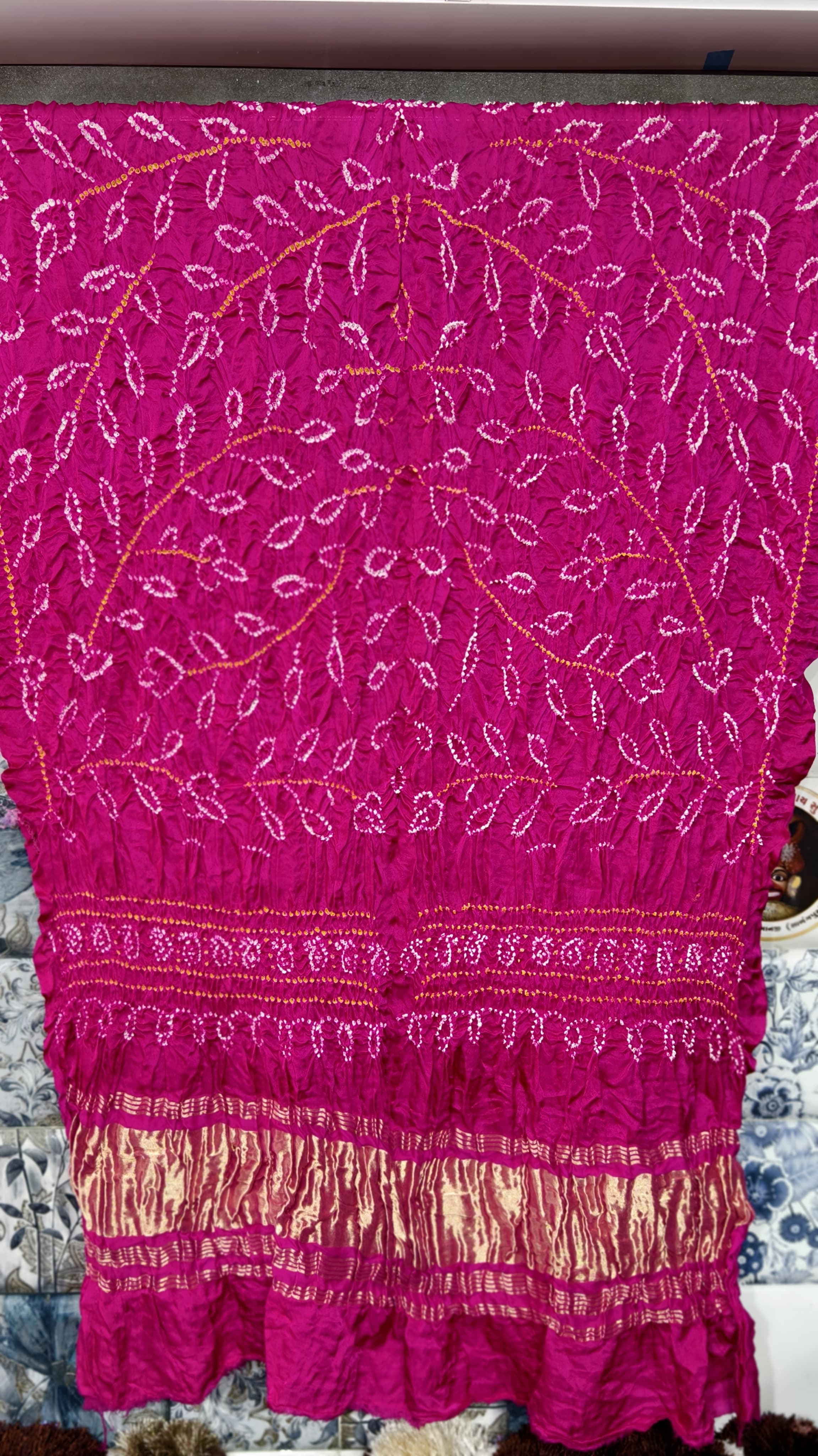 Pure Gaji Silk Original Hand Raai Dana Bandej Dupatta with Original Lagdi Patta