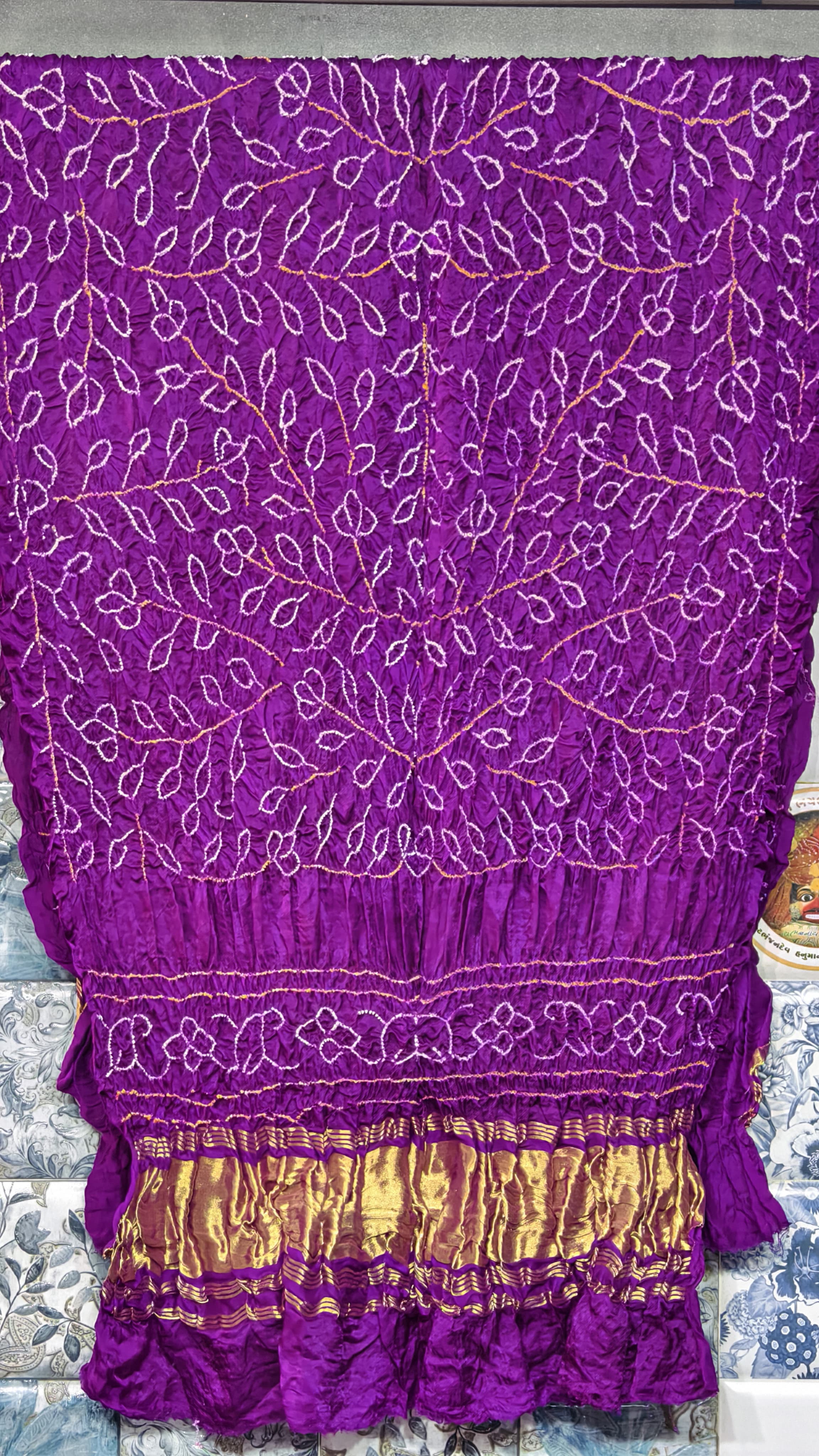 Pure Gaji Silk Original Hand Raai Dana Bandej Dupatta with Original Lagdi Patta