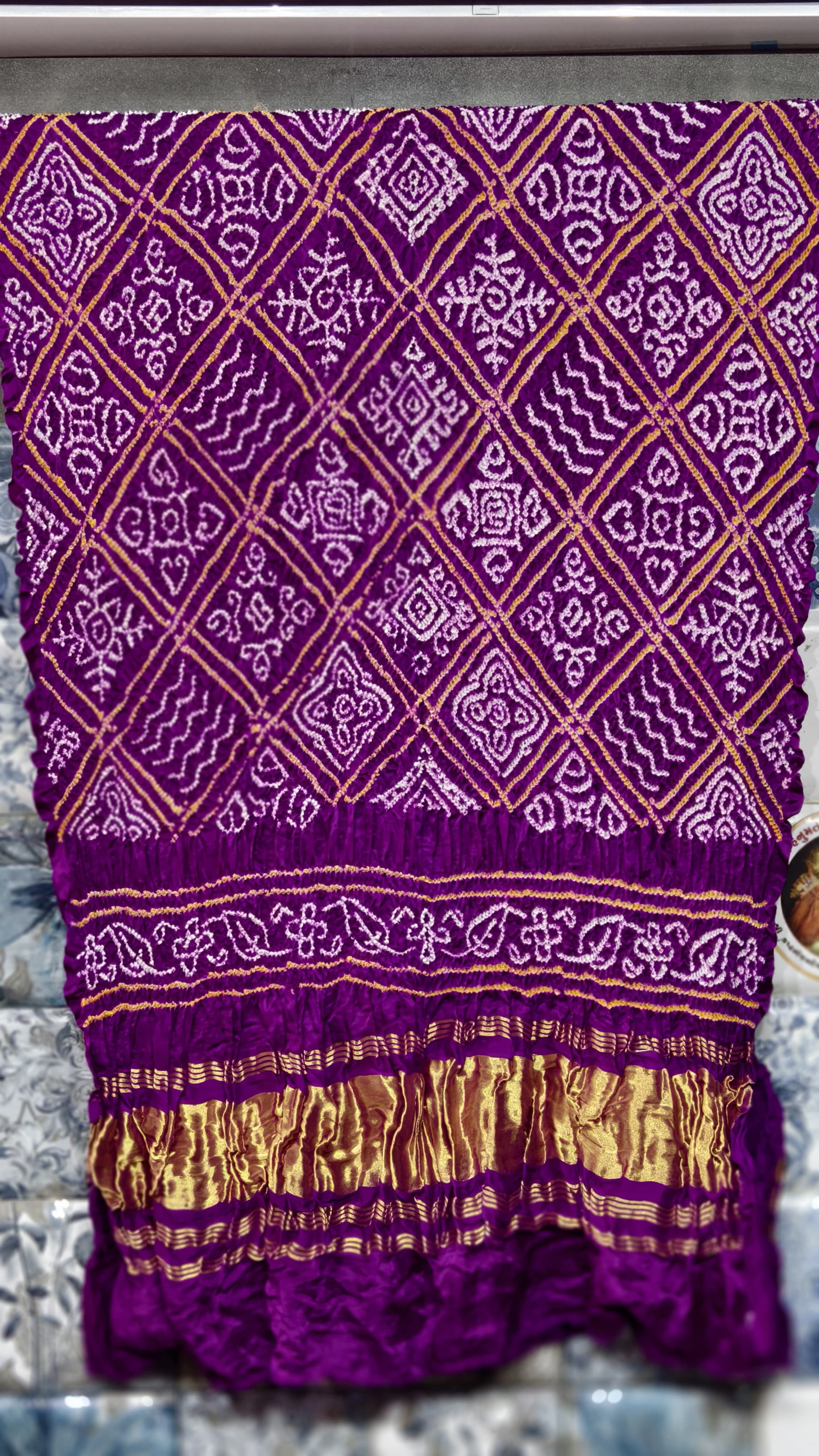 Pure Gaji Silk Original Hand Raai Dana Bandej Dupatta with Original Lagdi Patta