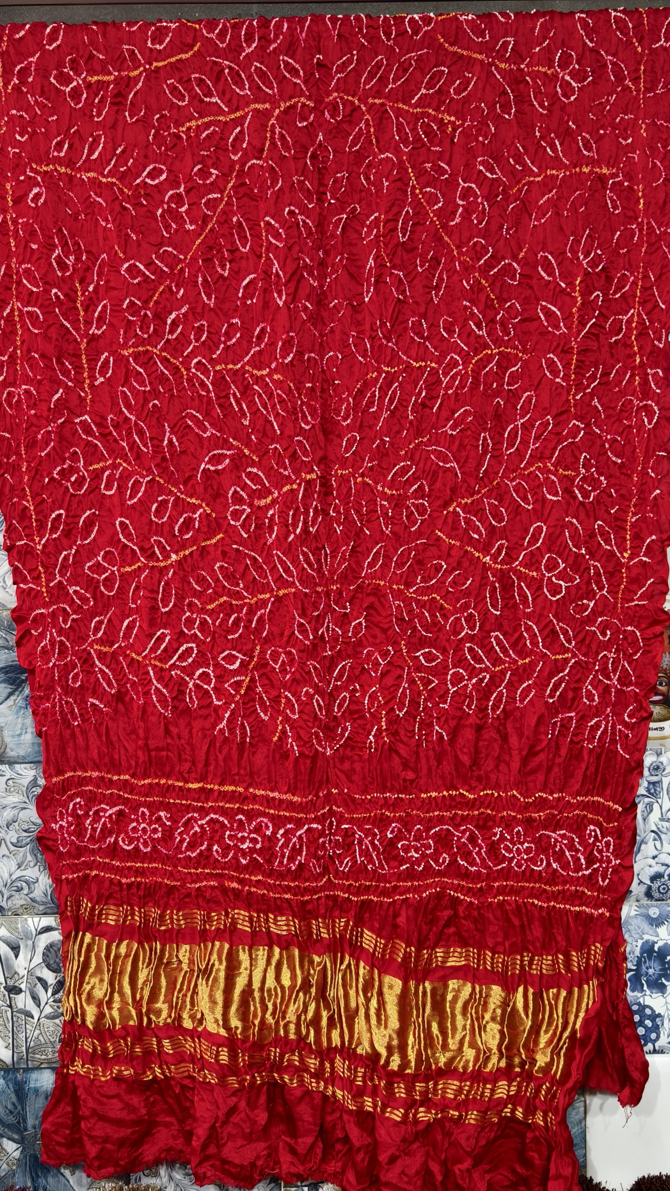 Pure Gaji Silk Original Hand Raai Dana Bandej Dupatta with Original Lagdi Patta