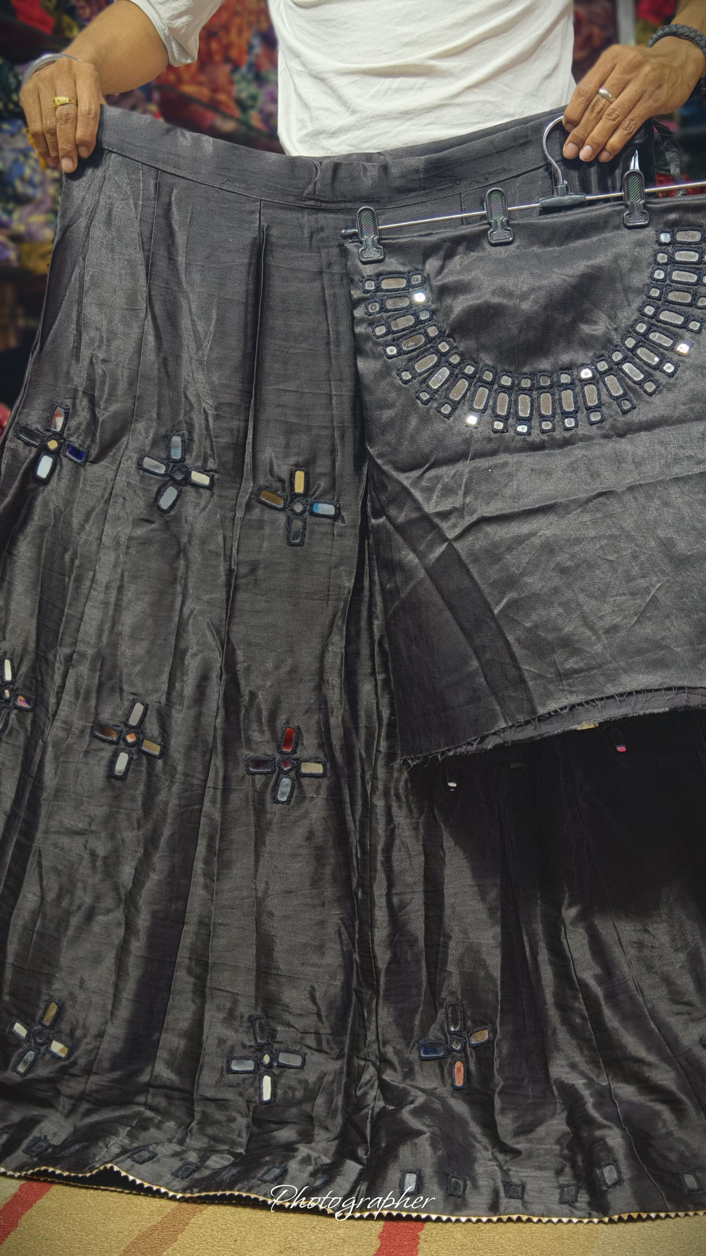 Mashroo Silk Plain Skirt with Mirror Handwork Blouse Piece