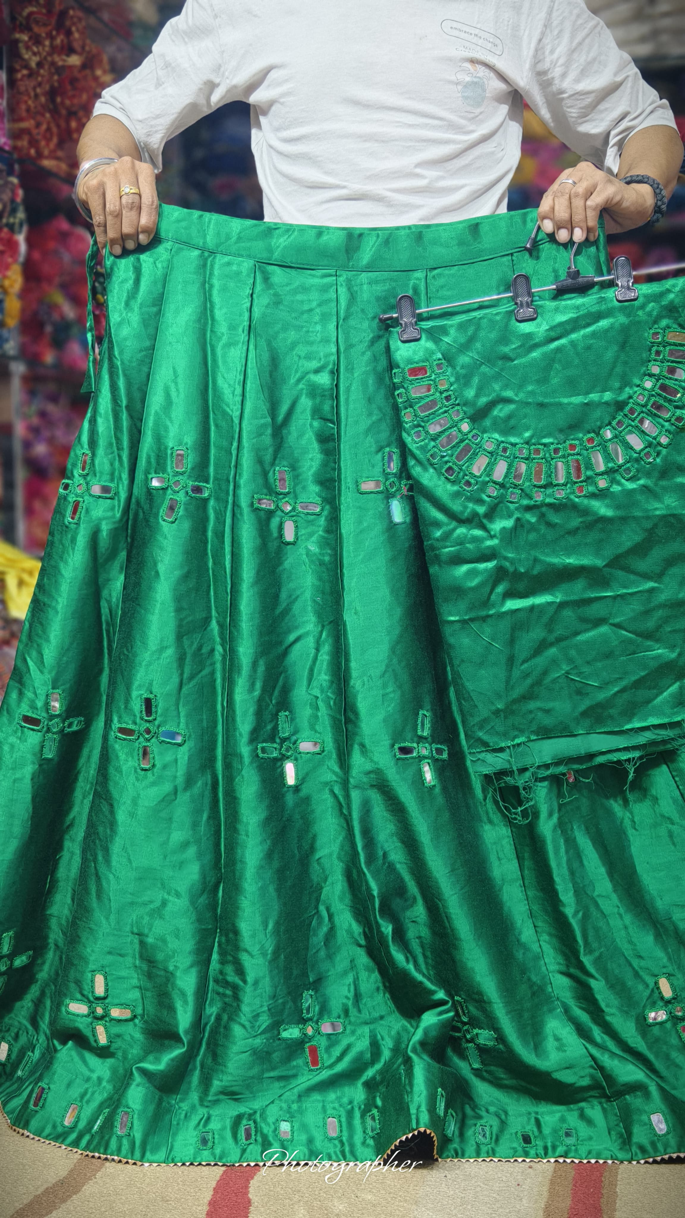 Mashroo Silk Plain Skirt with Mirror Handwork Blouse Piece