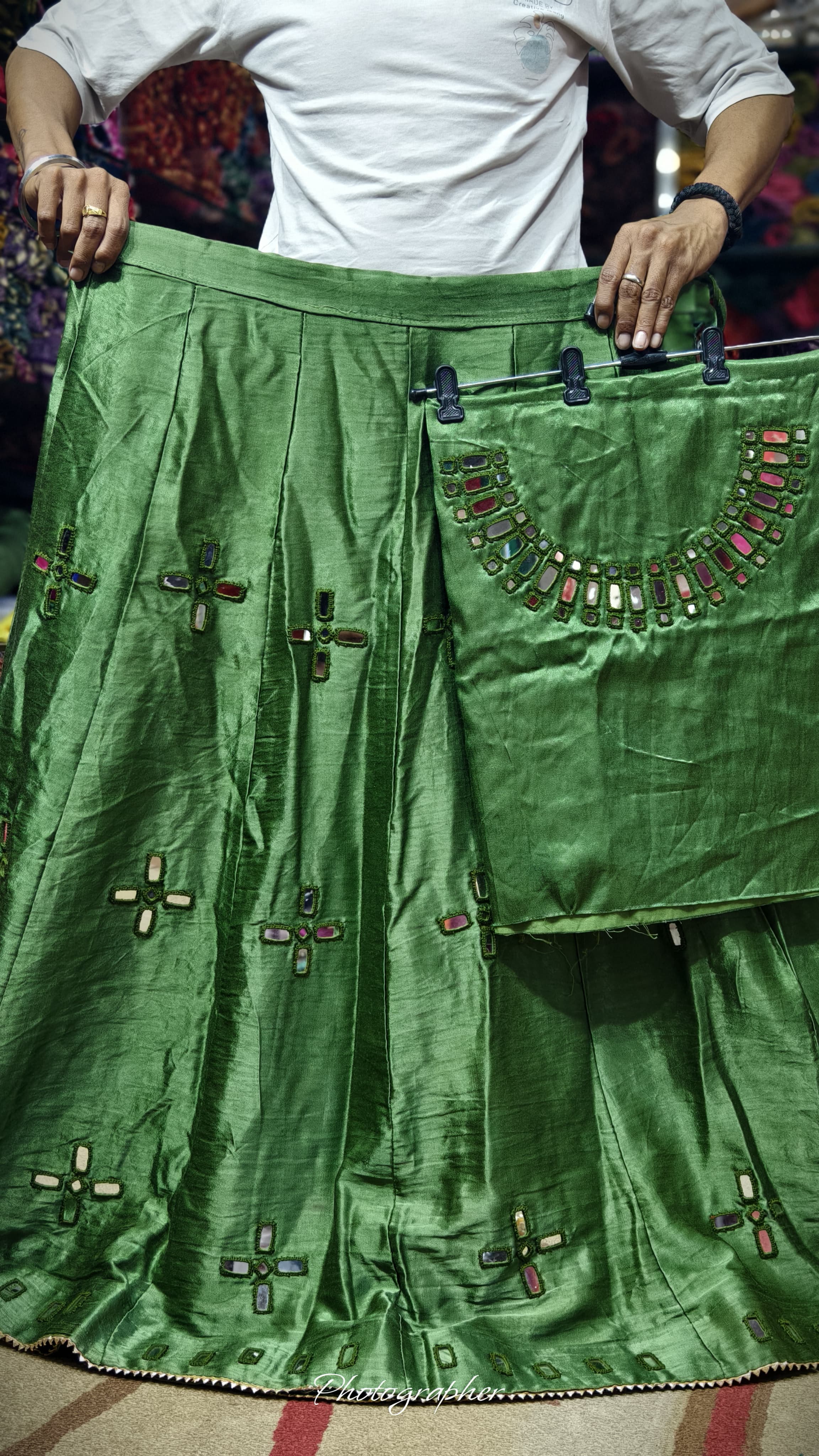 Mashroo Silk Plain Skirt with Mirror Handwork Blouse Piece