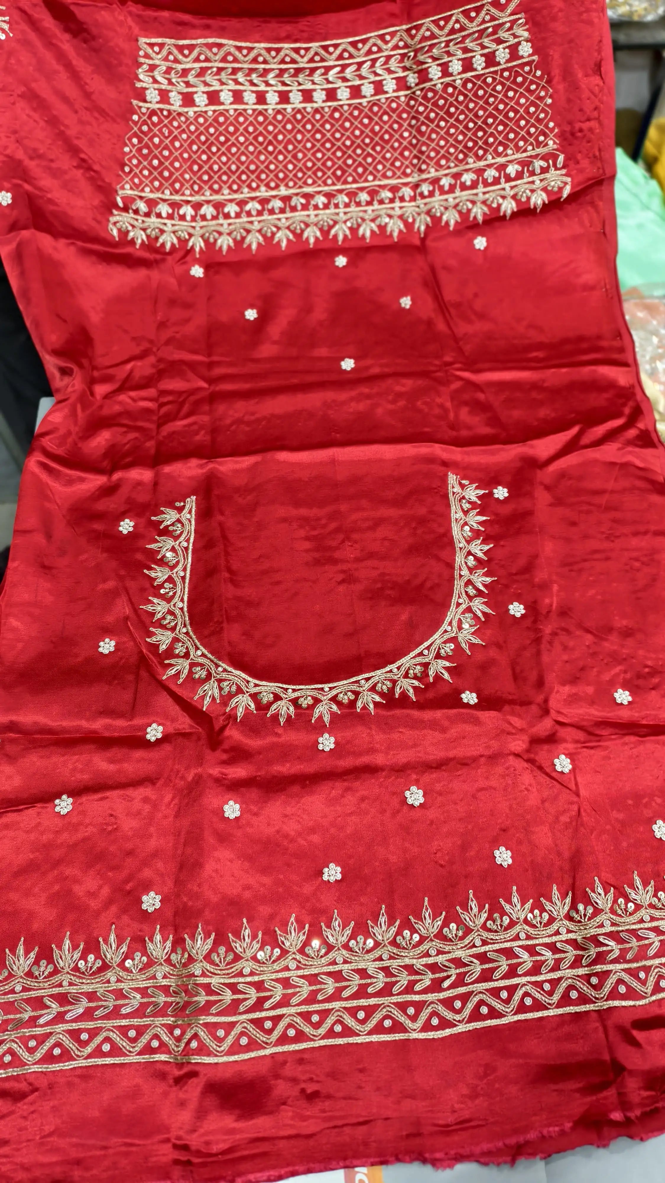 Pure Mashru Gaji Silk Handworked Blouse Piece